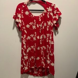 Red and cream flowy casual dress
